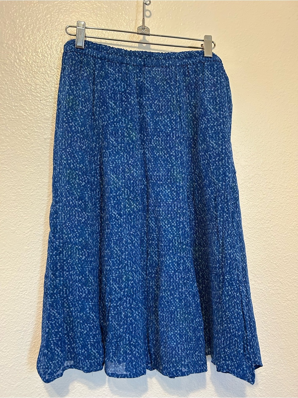 Women's Blue Midi Skirt with reversible Subtle Speckle Print